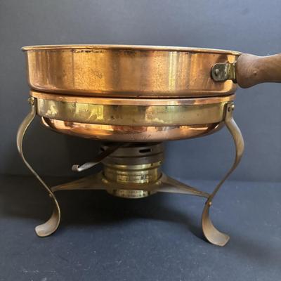 LOT 100: MCM Brass & Copper Chafing Dish/Fondue Set, Porcelier Vitreous Hand Decorated Teapot & More