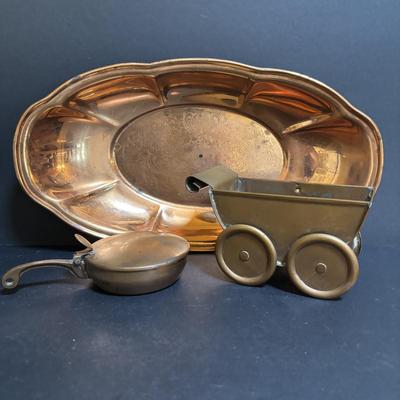 LOT 100: MCM Brass & Copper Chafing Dish/Fondue Set, Porcelier Vitreous Hand Decorated Teapot & More