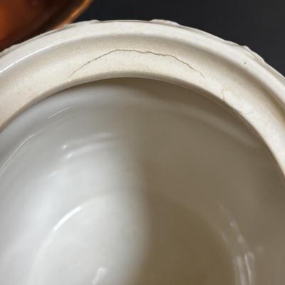 LOT 100: MCM Brass & Copper Chafing Dish/Fondue Set, Porcelier Vitreous Hand Decorated Teapot & More