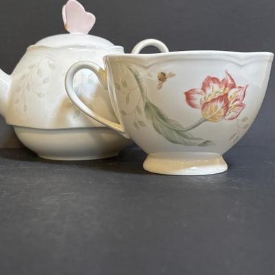 LOT 101: Lenox Collection: Butterfly Meadow Stackable Tea for One including Teapot Tea Pot, Teacup & Teabag Holder, Mickey Mouse,...