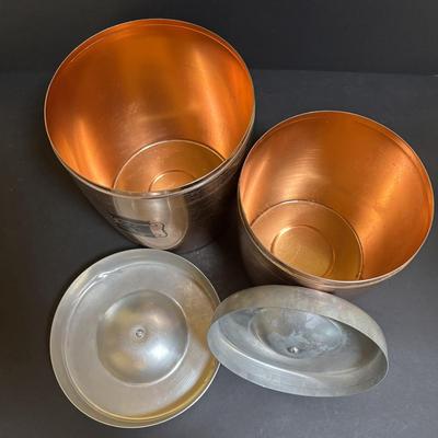 LOT 102: Vintage West Bend Nesting Aluminum Canister Set, Sifter and Kitchen Utensils/Gadgets, Wooden Wall Box & More