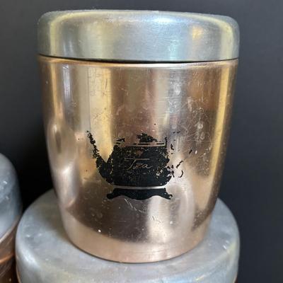 LOT 102: Vintage West Bend Nesting Aluminum Canister Set, Sifter and Kitchen Utensils/Gadgets, Wooden Wall Box & More