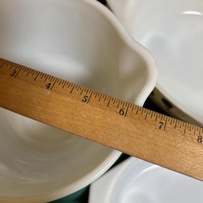 LOT 103: Pyrex Collection: Hamilton Beach White Mixing Bowl, Golden Hearts Casserole w/Warming Cradle, Early American Casserole Dish...