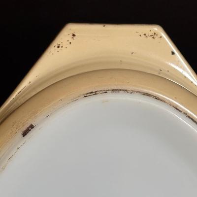 LOT 103: Pyrex Collection: Hamilton Beach White Mixing Bowl, Golden Hearts Casserole w/Warming Cradle, Early American Casserole Dish...