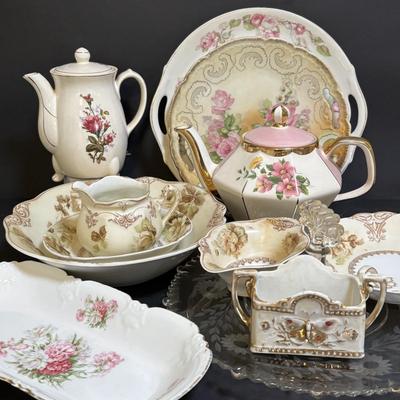 LOT 106: Antique Porcelain OHME Hermann Old Ivory Silesia Germany China, Octagonal Teapot by Gibbons of England, Electric Teapot, Bavaria...