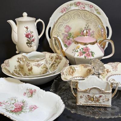 LOT 106: Antique Porcelain OHME Hermann Old Ivory Silesia Germany China, Octagonal Teapot by Gibbons of England, Electric Teapot, Bavaria...