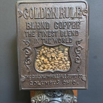 LOT 107: Antique Golden Rule Coffee Grinder Citizen Wholesale Supply Company - Hand Cranked