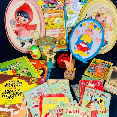 LOT 110: For the Vintage Child in All of Us - a Collection Whitman Paperback Childrens Books, Golden Records 45's Toys in Original...