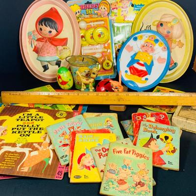 LOT 110: For the Vintage Child in All of Us - a Collection Whitman Paperback Childrens Books, Golden Records 45's Toys in Original...