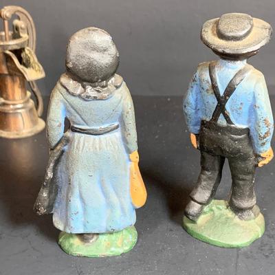 LOT 112: Collection of Cast Iron Amish Figurines and Salt and Pepper Shakers, and Vintage Pencil Sharpeners