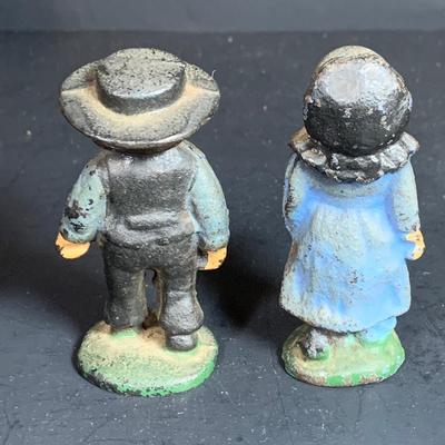 LOT 112: Collection of Cast Iron Amish Figurines and Salt and Pepper Shakers, and Vintage Pencil Sharpeners