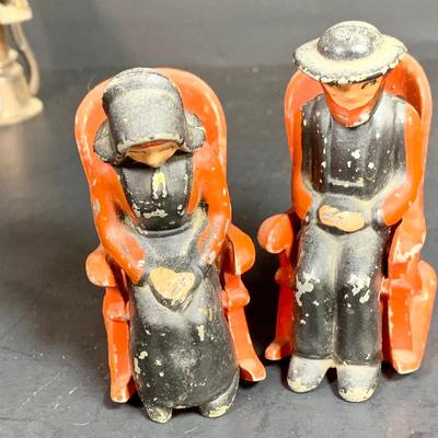 LOT 112: Collection of Cast Iron Amish Figurines and Salt and Pepper Shakers, and Vintage Pencil Sharpeners