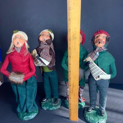 LOT 115: Collection of Four (4) Vintage Byers Choice Caroler Two (2) Women with Muff Hand Warmers and Two (2) Men with Sheet Music all...