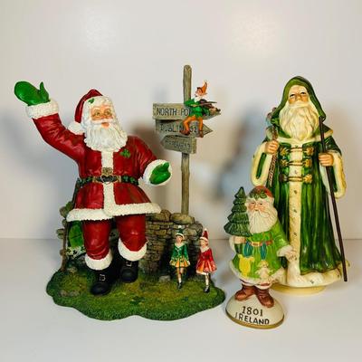 LOT 118: Collection of Irish Santas Including Danbury Mint "Irish Santa" , Lefton Christmas In Killerney Music Box and More