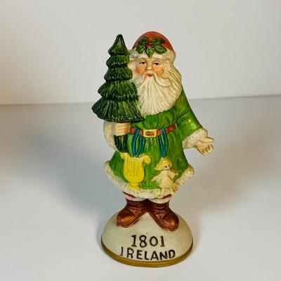 LOT 118: Collection of Irish Santas Including Danbury Mint "Irish Santa" , Lefton Christmas In Killerney Music Box and More