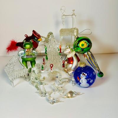 LOT 119: Beautiful Spun Glass Ornaments, Including Christmas Tree, Pulled Glass Animals, Blown Glass Ornaments and More