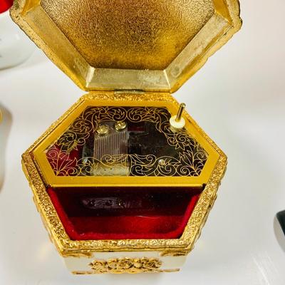 LOT125: Westland Golden Woman Playing Harp Music Box, Reuge Limoges Music Box with Swiss Musical Movment and One More Victorian Style...