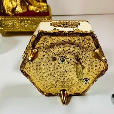 LOT125: Westland Golden Woman Playing Harp Music Box, Reuge Limoges Music Box with Swiss Musical Movment and One More Victorian Style...