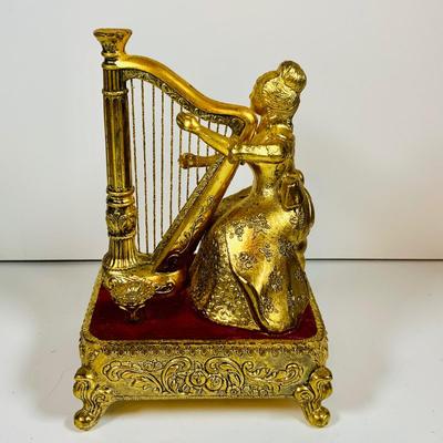 LOT125: Westland Golden Woman Playing Harp Music Box, Reuge Limoges Music Box with Swiss Musical Movment and One More Victorian Style...