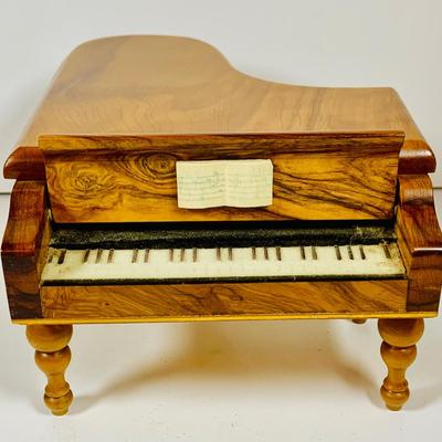 LOT 126: Collection of Wooden Music Boxes Including a Grand Piano Shaped Box, a Floral Inlay Box by Reuge and Lasercraft Carved Music Box