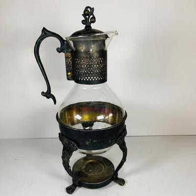 LOT 130:Vintage/Antique Clear Glass Collection- Pressed Glass McKinley Plate, Pitcher & Ice Cream Glass with Silver Overlay. Etched...