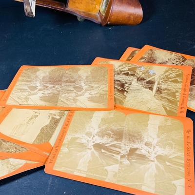 LOT 132: Antique Wood Stereoscope with Steroview Picture Cards of Victorian Christmas and More and Stereoview Scentic Pictures from...