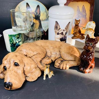 LOT133: Dog Gone Good Collection - Includes German Shepard Plate, Plaque, Etched Glass Mugs, Ceramic Mug and Treat Jar, Porcelain Boxers...