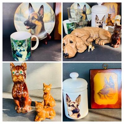 LOT133: Dog Gone Good Collection - Includes German Shepard Plate, Plaque, Etched Glass Mugs, Ceramic Mug and Treat Jar, Porcelain Boxers...