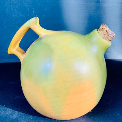 LOT 135: Vintage Small Roseville Crock #346, Art Deco Ceramic Jug with Cork and Stoneware Bean Pot with Lid