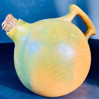 LOT 135: Vintage Small Roseville Crock #346, Art Deco Ceramic Jug with Cork and Stoneware Bean Pot with Lid