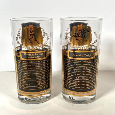 LOT 144: Seven MCM Sports Black and Gold Drinking Glasses / Barware