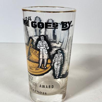 LOT 145: Seven MCM Black and Gold Drinking Glasses - 1972 "As Time Goes By" Annual Service Awards Owen-Illinois and More