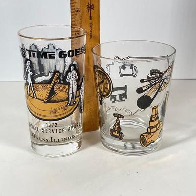 LOT 145: Seven MCM Black and Gold Drinking Glasses - 1972 "As Time Goes By" Annual Service Awards Owen-Illinois and More