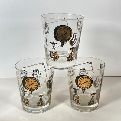 LOT 145: Seven MCM Black and Gold Drinking Glasses - 1972 "As Time Goes By" Annual Service Awards Owen-Illinois and More