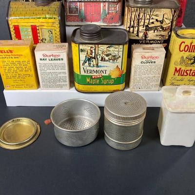 LOT 146: Collection of Vintage Tins, Spices and Kitchen Gadgets