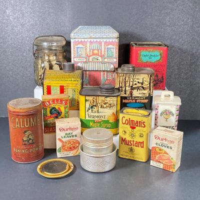LOT 146: Collection of Vintage Tins, Spices and Kitchen Gadgets