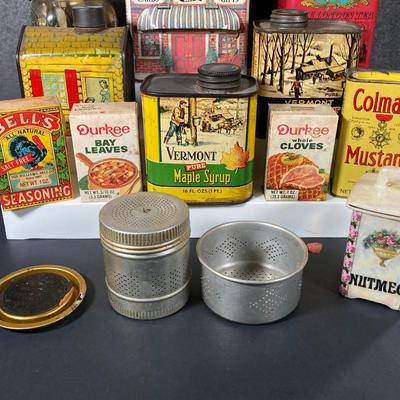 LOT 146: Collection of Vintage Tins, Spices and Kitchen Gadgets