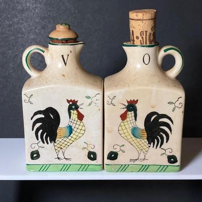 LOT 148: Vintage Japan Rooster Ceramic Spice Jar Set with Vinegar and Oil Bottles