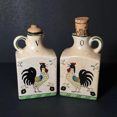 LOT 148: Vintage Japan Rooster Ceramic Spice Jar Set with Vinegar and Oil Bottles