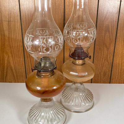 LOT 151: Pair of Vintage Tall Glass Oil Lamps