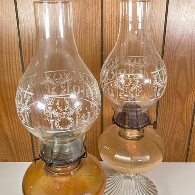 LOT 151: Pair of Vintage Tall Glass Oil Lamps