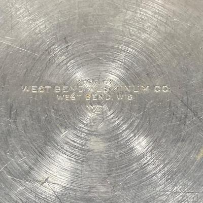 LOT 152: Vintage General Electric Toaster, Manning - Bowman Coffee Percolator, Butter Dish and West Bend Aluminum Cake Serving Tray