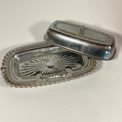 LOT 152: Vintage General Electric Toaster, Manning - Bowman Coffee Percolator, Butter Dish and West Bend Aluminum Cake Serving Tray