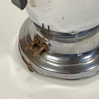 LOT 152: Vintage General Electric Toaster, Manning - Bowman Coffee Percolator, Butter Dish and West Bend Aluminum Cake Serving Tray