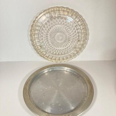 LOT 152: Vintage General Electric Toaster, Manning - Bowman Coffee Percolator, Butter Dish and West Bend Aluminum Cake Serving Tray