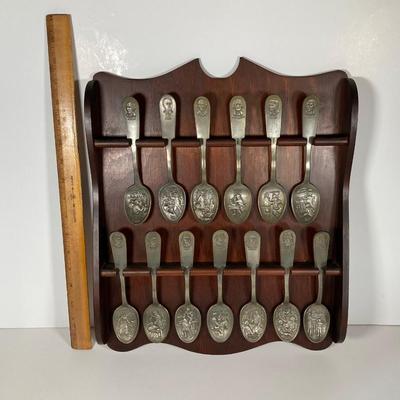 LOT 159: "The Bi-Centennial Spoon Collection" from The Franklin Mint with Wooden Display Rack