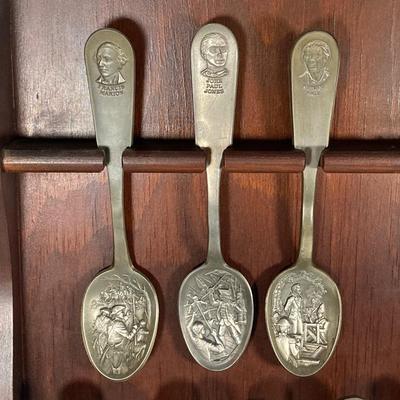 LOT 159: "The Bi-Centennial Spoon Collection" from The Franklin Mint with Wooden Display Rack