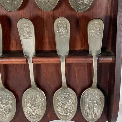 LOT 159: "The Bi-Centennial Spoon Collection" from The Franklin Mint with Wooden Display Rack