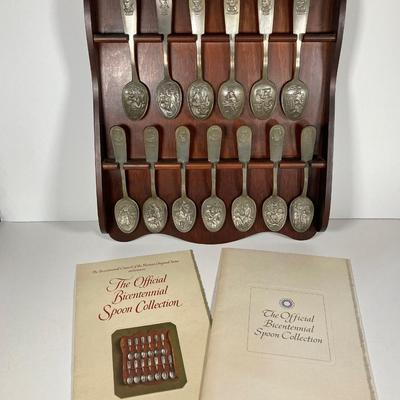 LOT 159: "The Bi-Centennial Spoon Collection" from The Franklin Mint with Wooden Display Rack