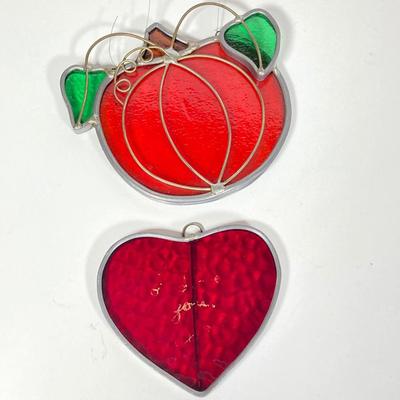 LOT 160: Stained Glass Collection - American Flag, Pumpkin, Heart, Birds, Musical Note and Tower Clock